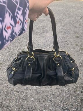 VTG Banana Republic Black Leather Handbag/Tote with gold hardware